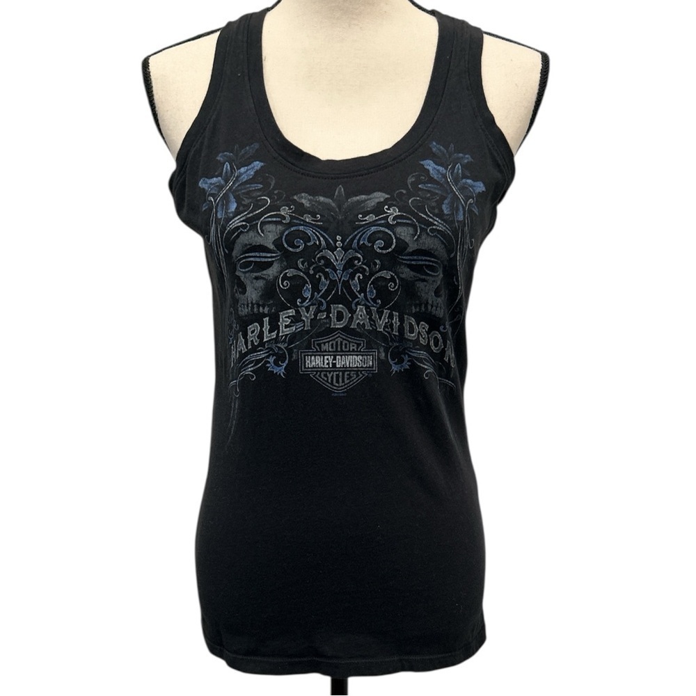Harley-Davidson Women's Black and Blue Graphic Tank Top